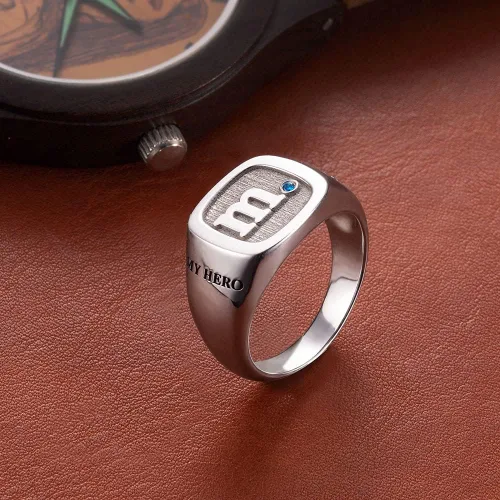 Vista 3 de Anillos de iniciales personalizados para hombres plata de ley 925 anillos de banda de identificación personalizados joyería del día del padre
