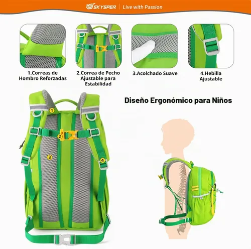 Vista 3 de SKYSPER Mochila para Niños 12L Bolsa Escolar para Niños y Niñas Edades 4-8 para Viajes, Días de Paseo y Clases Applegreen