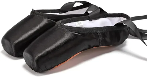 Vista 2 de Bininbox Niñas Zapatillas de Ballet de Lona Profesionales de Punta de Satén Negro