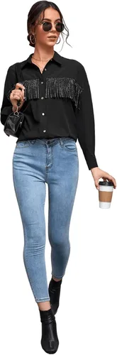 Vista 5 de SweatyRocks Blusa de gasa de manga larga con botones frontales para mujer