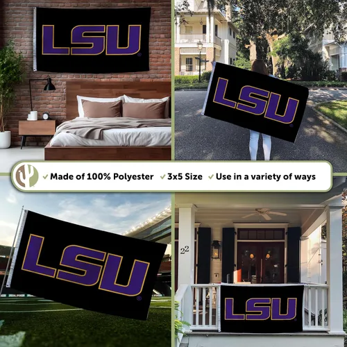 Vista 3 de Desert Cactus LSU 100% poliéster interior exterior 3x5 pies Banner Tigers Geaux Louisiana State University (bandera F)