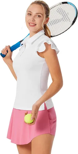 Vista 2 de JACK SMITH Polo de golf para mujer, con volantes, sin mangas, absorbe la humedad, camisetas deportivas ligeras