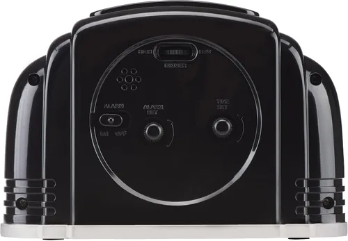 Vista 3 de Reloj despertador analógico vintage art deco Crosley, tictac tradicional, luz inteligente regulable automática, controles simples, (negro)