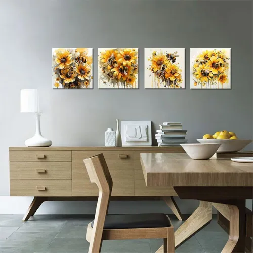 Vista 104 de Wall HDQ Arte de pared de flores para baño, dormitorio, sala de estar, decoración de pared azul y naranja, pintura floral, lienzo impreso, imagen