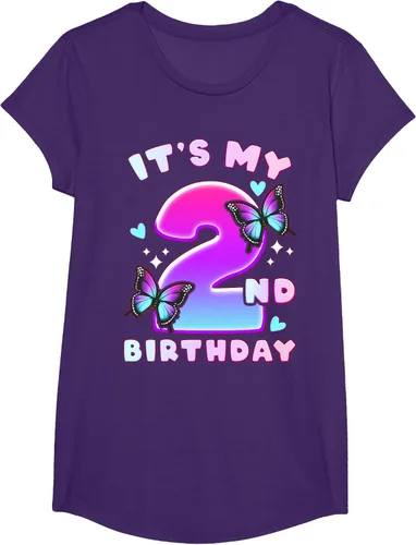 Vista 14 de Camiseta de 2º cumpleaños para niña de 2 años con mariposas y número 2 Negro