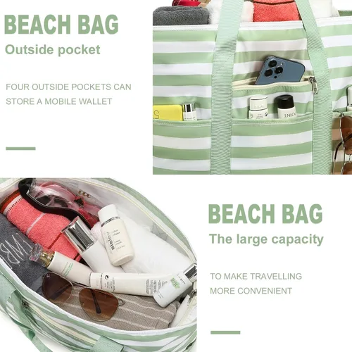 Vista 4 de LEDAOU Bolsa grande de playa para mujer, impermeable, a prueba de arena, con cremallera, bolsa de viaje para gimnasio