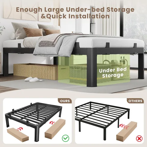 Vista 39 de MAF - Base de cama de plataforma de 14 pulgadas para cama individual con listones de madera, base de cama de metal resistente de 3500 libras