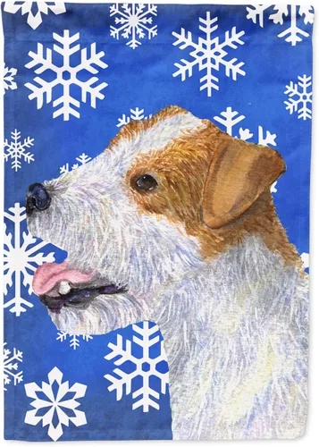 Vista 178 de Caroline's Treasures SC9374GF Bulldog English Snow flakes Holiday Garden Flag Buzón Bandera decorativa para patio exterior, patio, obras de arte