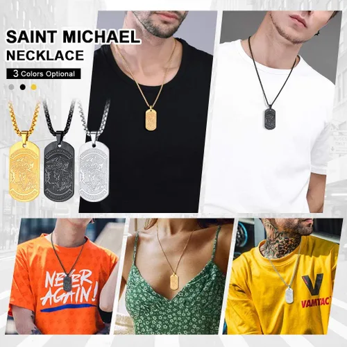Vista 5 de FaithHeart - Collar de San Miguel, dije personalizado de protección del arcángel, para hombres y mujeres, acero inoxidablechapado en oro Medalla