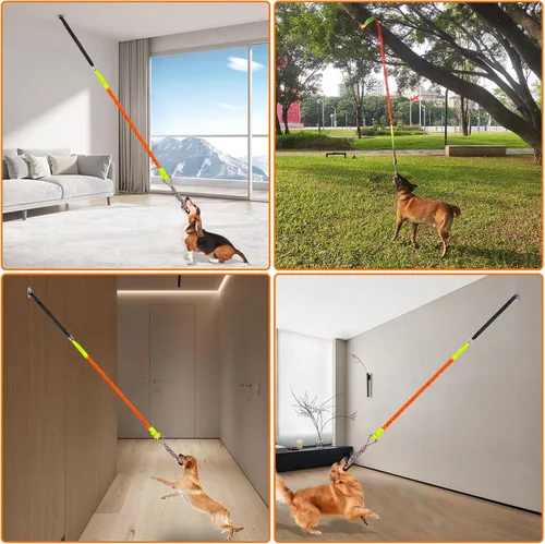 Vista 5 de Juguete elástico para exteriores, juguete colgante para perro, cuerda interactiva de juego de ejercicio y correa con juguete de cuerda masticable