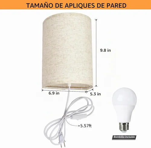 Vista 2 de Aplique de pared enchufable con interruptor de encendido/apagado, apliques Lámpara de pared industrial enchufable, lámpara de pared