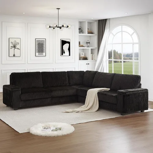 Vista 14 de Sofá cama modular de 103.5 pulgadas con cama extraíble, sofá de gran tamaño con almacenamiento, sofá modular para sala de estar, color beige Negro