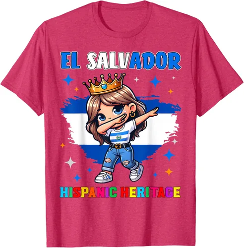 Vista 27 de Camiseta infantil El Salvador Dabbing Girl Hispanic Heritage Celebration, Negro