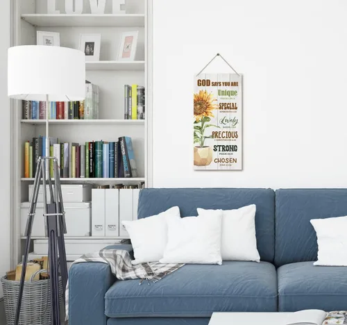 Vista 5 de Letrero decorativo de madera con cita inspiradora cristiana, Dios dice que eres, versículos de la Biblia, decoración de placa de madera impresa