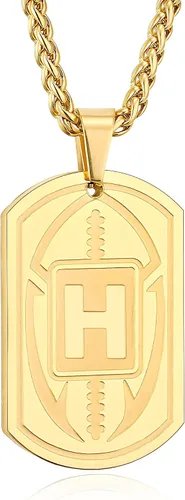 Vista 17 de Graduation Gifts - Football Initial Necklace for Men Boys Kids Teen Dog Tag Stainless Steel Black Letter Pendant Sport Football Athletes Jewelry