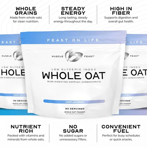 Vista 4 de Muscle Feast Polvo de avena entera totalmente natural y compleja fibra de avena en carbohidratos, sin OMG, avena en polvo vegana de digestión lenta