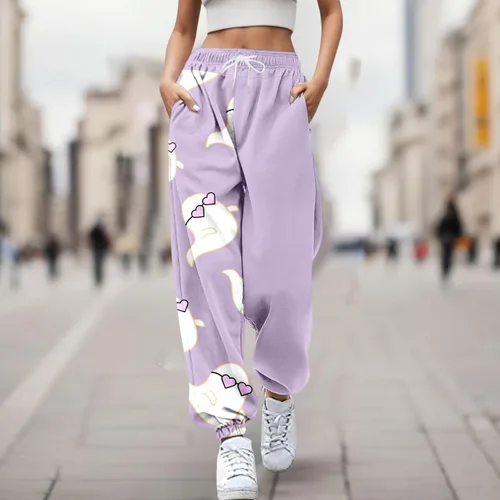 Vista 2 de Pantalones deportivos holgados de cintura alta para mujer, otoño, Halloween, estampado de calabaza, pantalones deportivos Y2K modernos con bolsillos