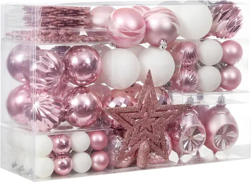 Vista 14 de XmasExp - Paquete de 99 adornos de bolas de Navidad surtidos Juego de bolas de Navidad inastillables con paquete de regalo de mano reutilizable