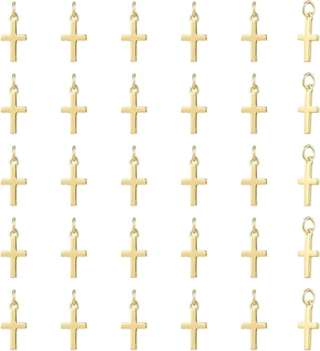 Vista 8 de Dijes de cruz para hacer joyas, chapado en oro real de 18 quilates, dijes de religión para pulseras, collares y aretes