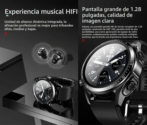 Vista 3 de Tuanzi JM03 2 en 1 Reloj inteligente con auriculares 1.28 "Smartwatch TWS HiFi Stereo Wireless Headset Combo Bluetooth Phone Call para Android iOS