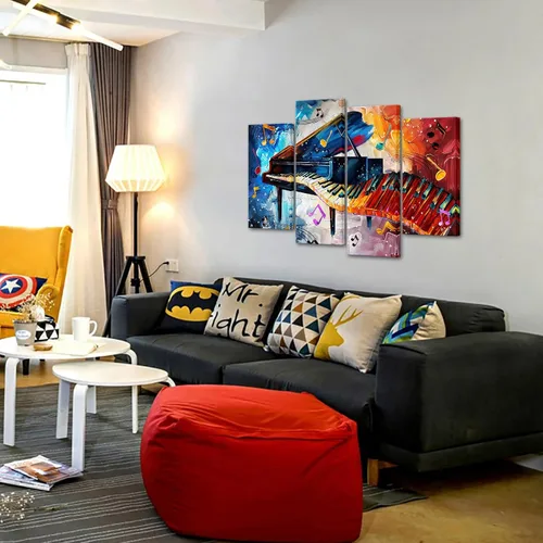 Vista 3 de Biuteawal 4 impresiones en lienzo de piano, notas musicales rojas y azules, arte de pared, teclas de piano, impresiones de imágenes, decoración