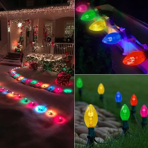 Vista 8 de Paquete de 25 bombillas de repuesto C7, base de candelabro C7/E12, luces de Navidad multicolor para exteriores, interiores, patio, 5 W