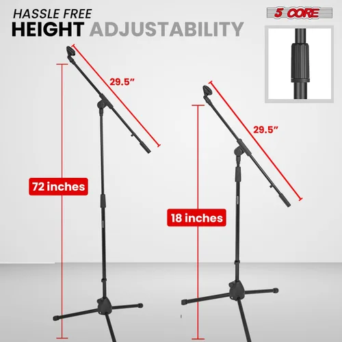 Vista 3 de Soporte de micrófono de 5 núcleos para piso, 2 soportes de micrófono de doble trípode ajustables con capacidad para 2 micrófonos con brazo