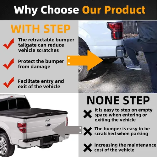Vista 7 de MITZONE Paso de cama trasera compatible con Toyota Tundra 2022 2023 2024 2025 Paso de camión plegable Paso de parachoques retráctil para puerta