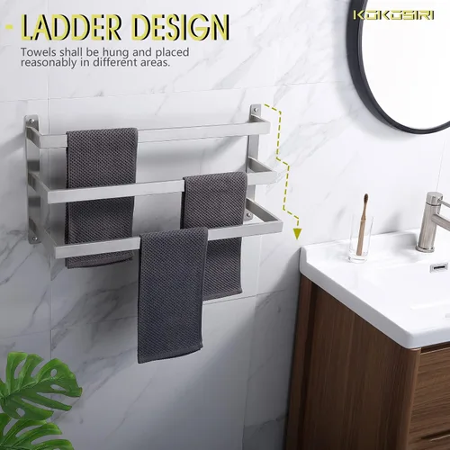 Vista 7 de KOKOSIRI Toalleros de baño de 3 niveles, escalera, toalleros, soportes para toallas de pared, estantes de acero inoxidable cepillado, B5006BR-L24