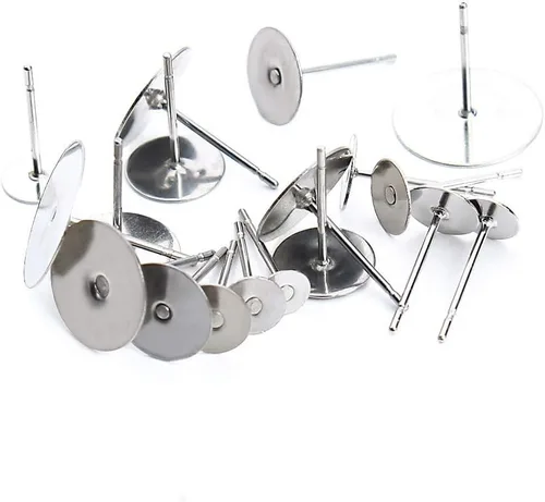 Vista 4 de 100 piezas de aretes de acero inoxidable para aretes, almohadillas planas, 100 piezas de aretes de mariposa, 100 unidades de aretes de bala, total