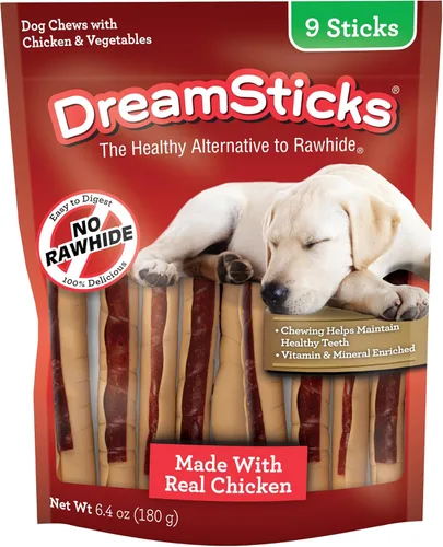 Vista 10 de DreamBone DreamSticks con sabor real a tocino y queso, palitos masticables para perros sin cuero crudo (paquete de 30)