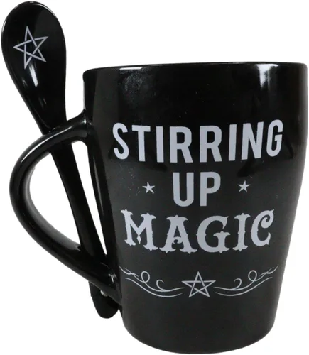 Vista 11 de Ebros Gift Wicca Gothic Alchemy Witchcraft Divinity - Juego de taza y cuchara de porcelana con mango integrado de soporte de cuchara de 9 onzas