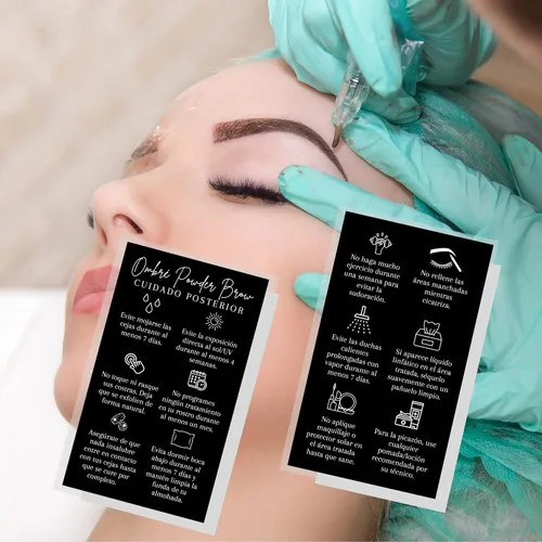 Vista 5 de SPANISH - Tarjetas de cuidado posterior para cejas en polvo ombré, paquete de 50, tarjeta de visita de 2 x 3.5 pulgadas, suministros para artistas