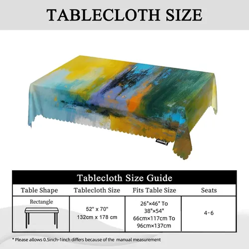 Vista 5 de Swono Mantel rectangular de pintura abstracta, diseño de bola de sol, color amarillo, turquesa, mantel de pícnic, mantel de poliéster para cocina