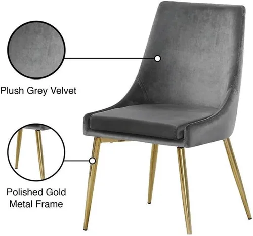 Vista 6 de Meridian Furniture Karina Collection Modern - Silla de comedor tapizada de terciopelo contemporánea con patas de metal resistentes, juego de 2, 19.5