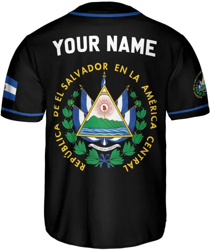 Vista 3 de MonkeyVan Camiseta de béisbol de El Salvador personalizada con nombre personalizado con la bandera salvadoreña salvadoreña, orgullo salvadoreño