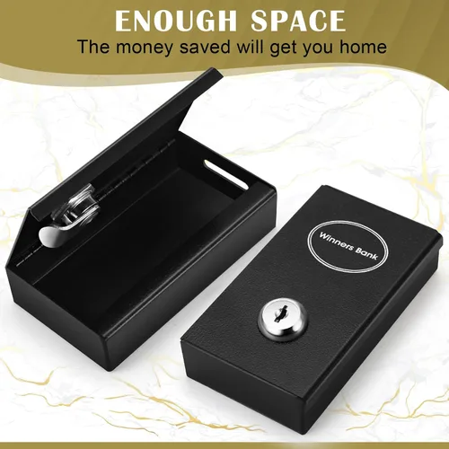 Vista 5 de Reallnaive Paquete de 2 cajas de metal portátiles para jugadores, caja de dinero de casino con 2 llaves, tamaño de bolsillo, caja fuerte para Negro