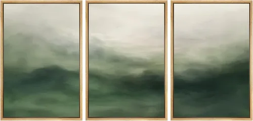 Vista 238 de SIGNWIN Lienzo enmarcado para pared, juego de arte neutro de bosque brumoso, ilustraciones en tono tierra, arte moderno, decorativo, bohemio