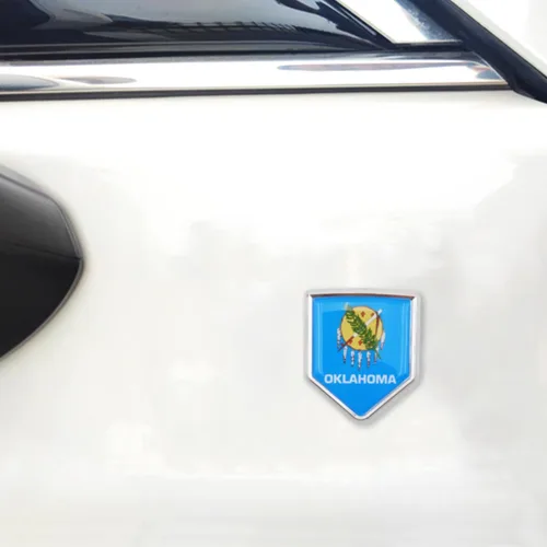 Vista 5 de Overdecor Calcomanías de bandera de Oklahoma, emblema de automóvil, accesorios de automóvil, decoraciones de escudo cromado, calcomanías para autos
