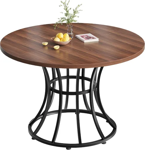 Vista 6 de DWVO Mesa de comedor redonda para 4-6 personas, mesa de cocina circular grande de 45.27 pulgadas, mesa de comedor de granja con base de metal