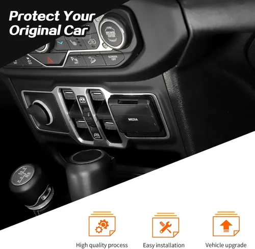 Vista 7 de JeCar 4 piezas para Jeep Wrangler Cubierta de botón del interruptor de ventana de la moldura interior negra para Jeep Wrangler JL JLU Gladiator JT