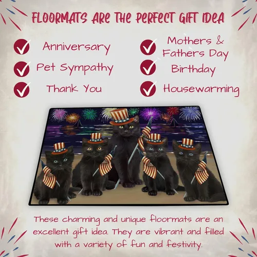 Vista 7 de Doggie of the Day Black Cats Floor Mat - 4th of July Independence Day - Best Dog Doormat - Protector Decor - Unique Portrait Art - Premium Quality