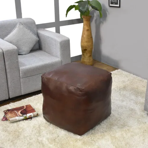 Vista 14 de Rugsotic Carpets Puf de cuero de cabra redondo hecho a mano ecológico negro – Puf de forma redonda, 14.0 in x 14.0 in x 14.0 in x 14.0 in, liso