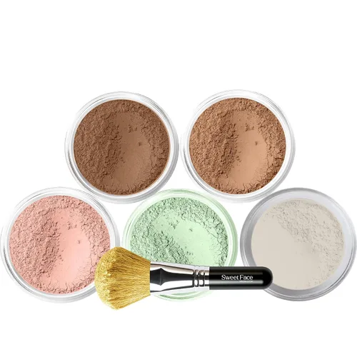 Vista 18 de Kit de 5 piezas con cepillo facial (BEIGE) Mineral Maquillaje Set Full Size Powder Bare Skin Matte Foundation