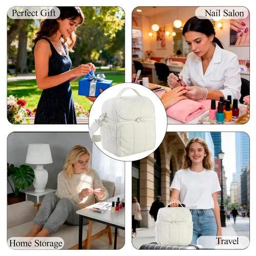 Vista 7 de FCQQYWZ Organizador de esmalte de uñas con 2 fundas desmontables con capacidad para 60 botellas y lámpara de uñas, organizadores de uñas portátiles
