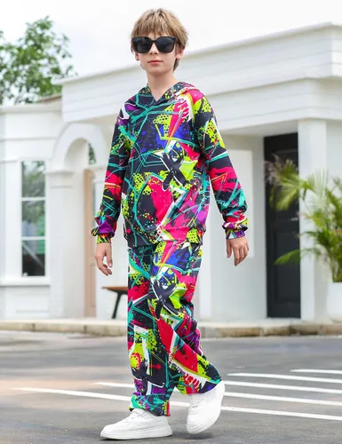 Vista 2 de uideazone Conjunto de sudadera con capucha y pantalón para niños 5-14T, conjunto de 2 piezas con estampado 3D