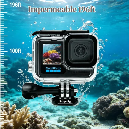Vista 7 de Suptig Carcasa protectora impermeable para GoPro Hero 12/Hero 11/Hero 10/Hero 9 Negro Impermeable 164F