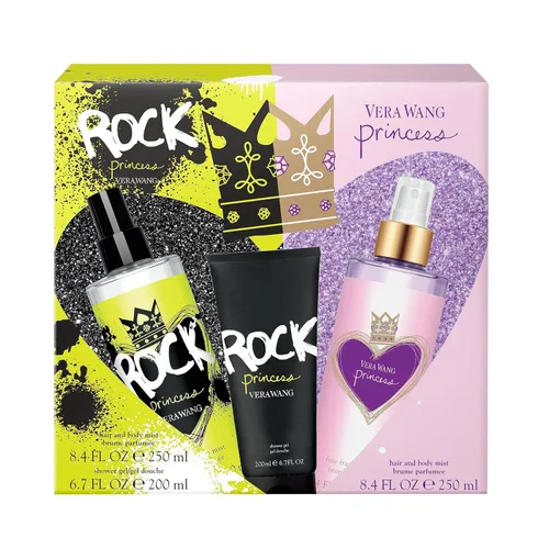Vista 6 de Vera Wang Princess + Rock Princess, Body Mist (2) y gel de ducha, juego de regalo de 3 piezas, notas de melocotón, jazmín y vainilla, fragancia