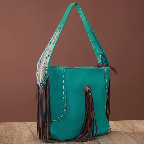 Vista 2 de Montana West Western - Bolsa de mano para mujer, colección de flecos, bolsa de transporte oculta con cartera