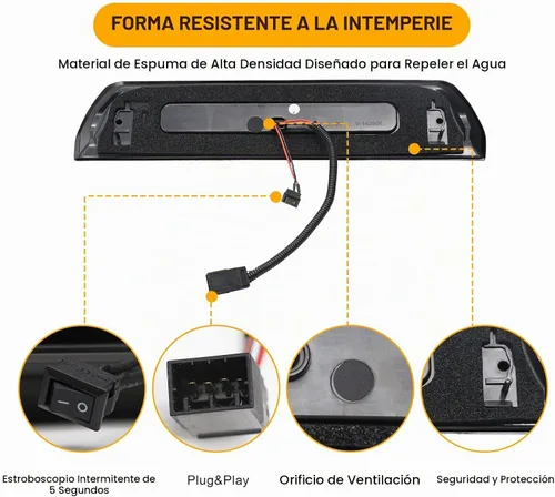 Vista 4 de Tercera Luz de Freno LED Compatible con Ram 1500 2002-2008, Ram 2500 3500 2003-2009 Luz Roja de Parada de Montaje Alto LED Blanco de Carga Lámpara